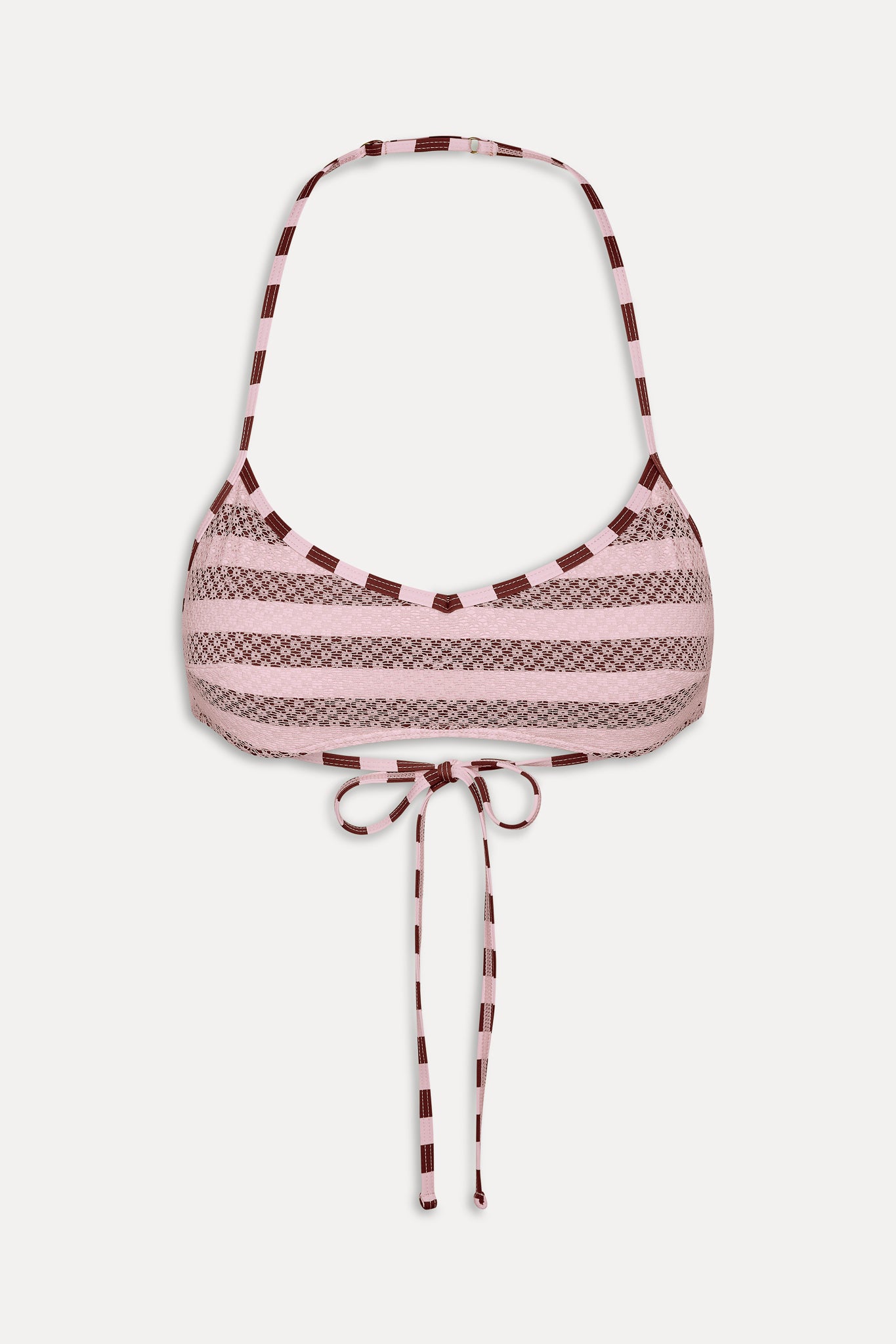 Lotus Mesh Striped Bikini Top  Strawberry Chocolate