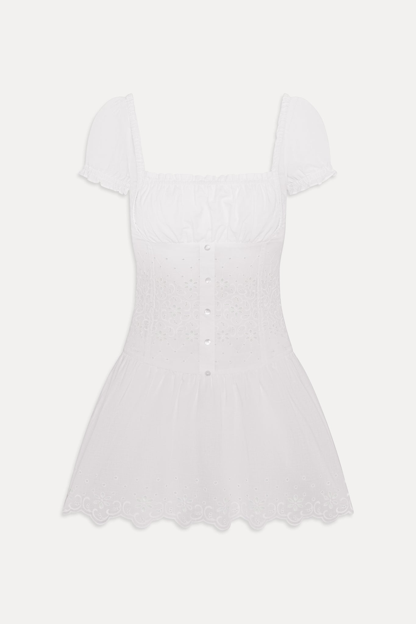 Lucien Cotton Embroidered Mini Dress  Optic White
