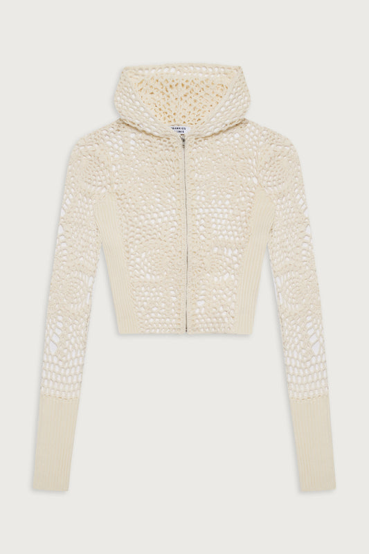 Lyla crochet zip up hoodie white by Frankies Bikinis 