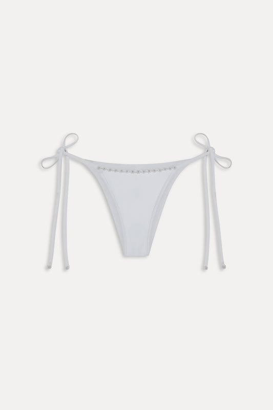 Mackenzie Beaded Cheeky Bikini Bottom - Optic White by Frankies Bikinis 