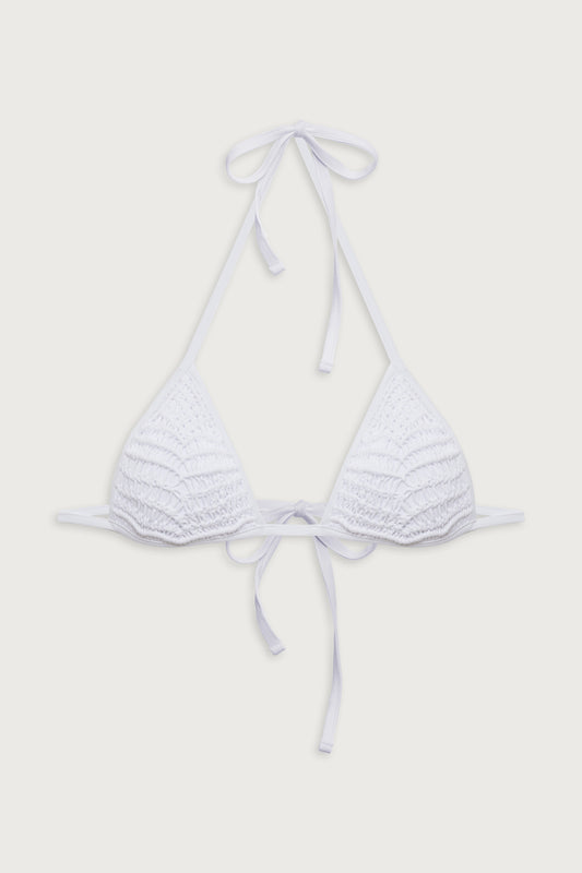 Naia triangle halter bikini top optic white by Frankies Bikinis 