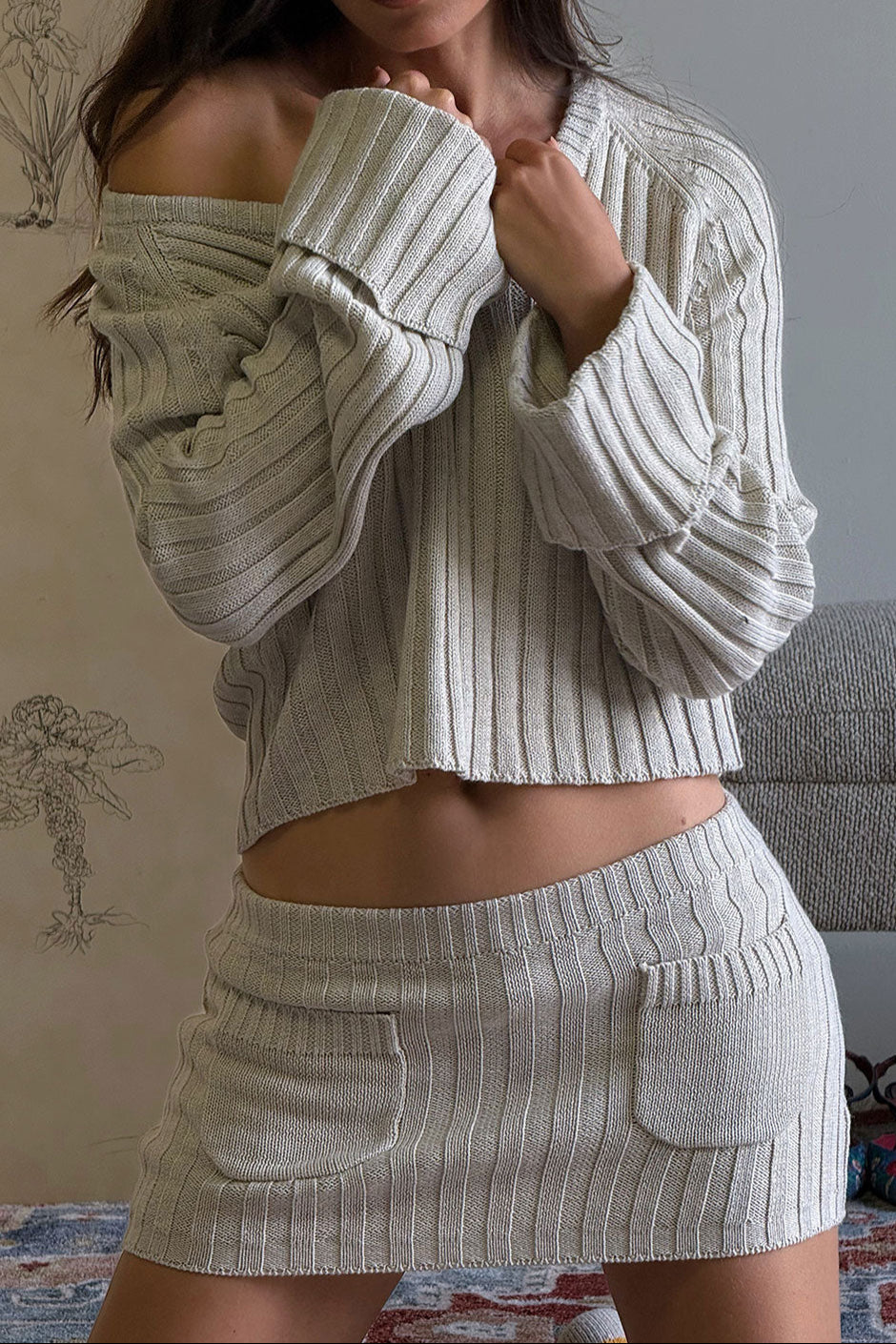 【PORTERNA】Biaen Knit Short Skirt Short pearl bead knit skirt white / beige For Women | Sandro