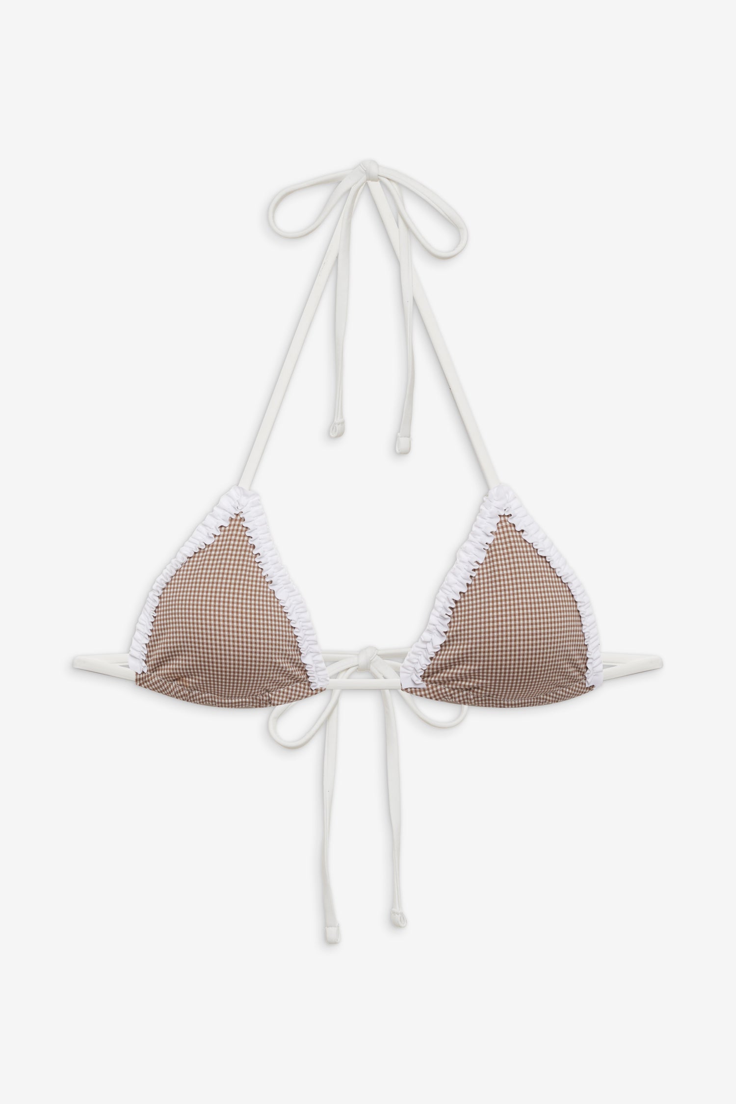 Nick Gingham Triangle Bikini Top  Brown Gingham