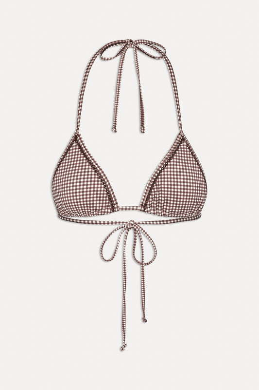 x BELLA HADID Nick Triangle Bikini Top Dream Gingham by Frankies Bikinis 