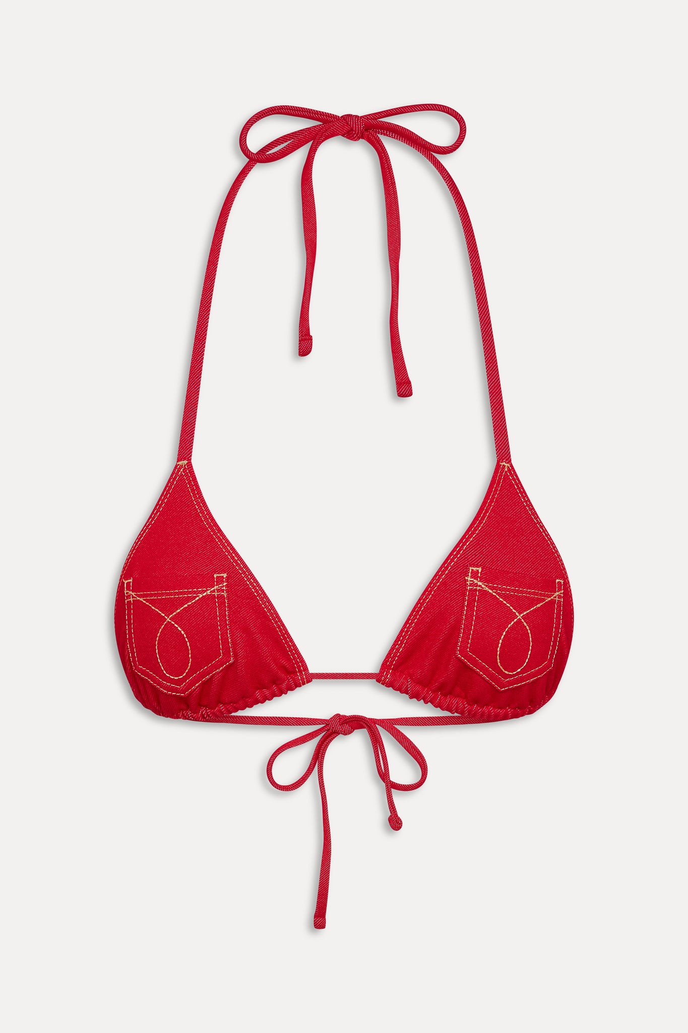 Nick Denim Triangle Bikini Top  Red Denim