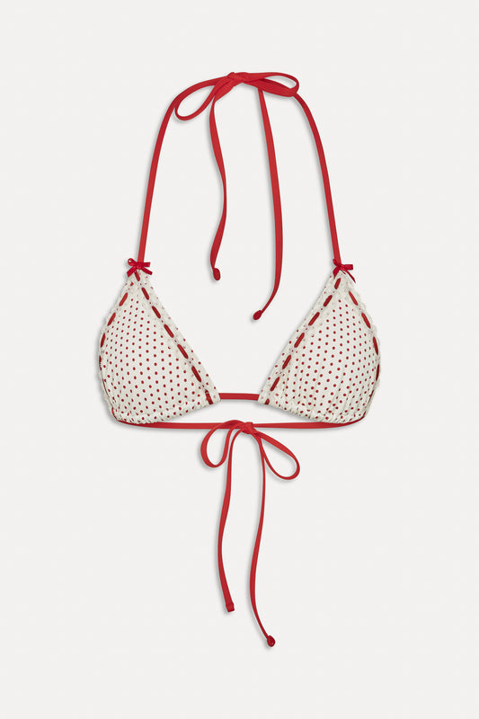 BELLA HADID Nick Triangle Bikini Top Strawberry Polka Dot by Frankies Bikinis 