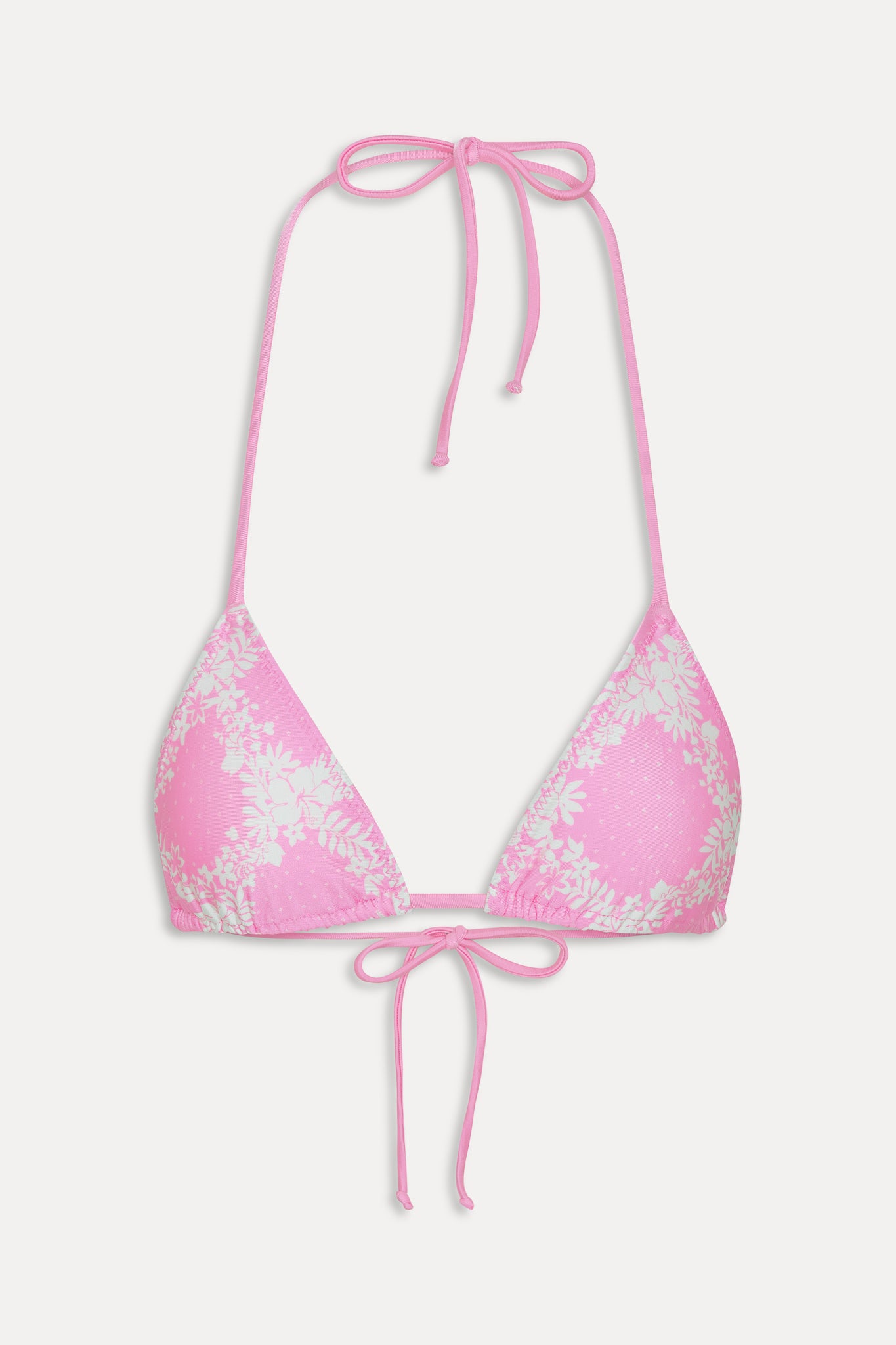 Nick Satin Triangle Bikini Top  Tropical Pink Polka Dot
