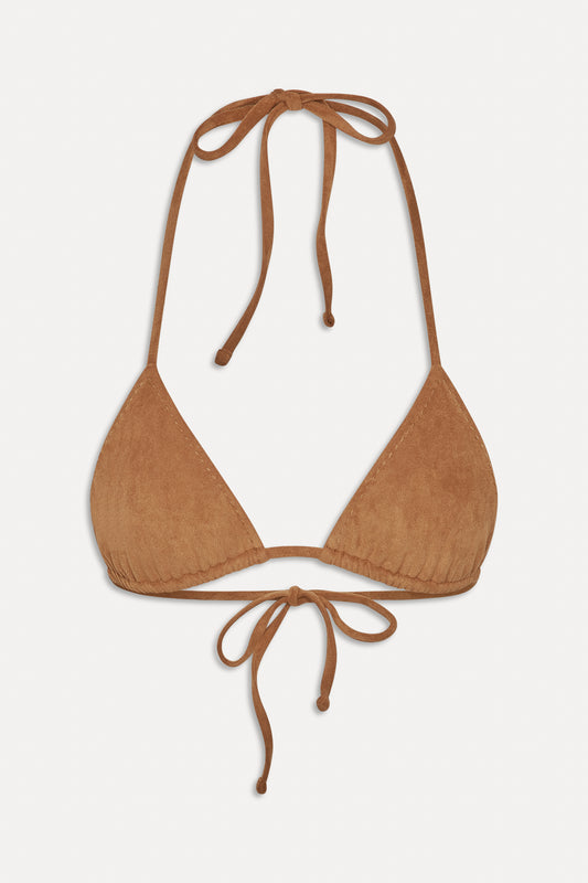 BELLA HADID Nick Triangle Bikini Top Sunkissed Suede by Frankies Bikinis 