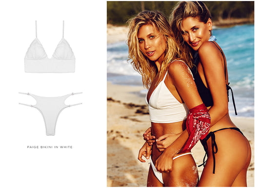 Paige Ribbed Bikini Top and Bottom in White and Black by Frankies Bikinis 