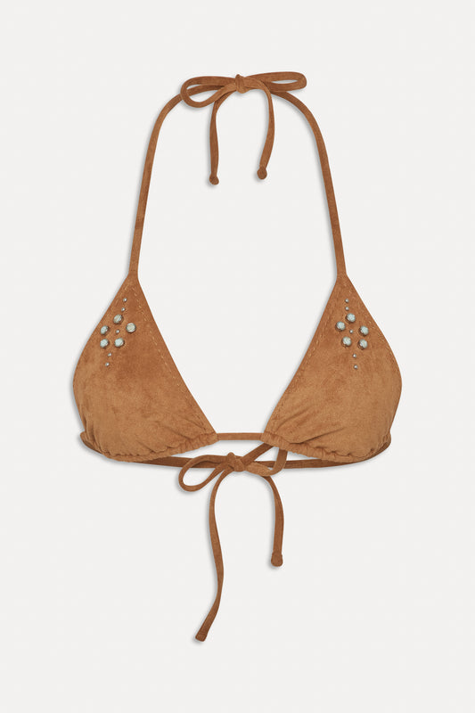 BELLA HADID Paradise Halter Bikini Top Sunkissed Suede by Frankies Bikinis 