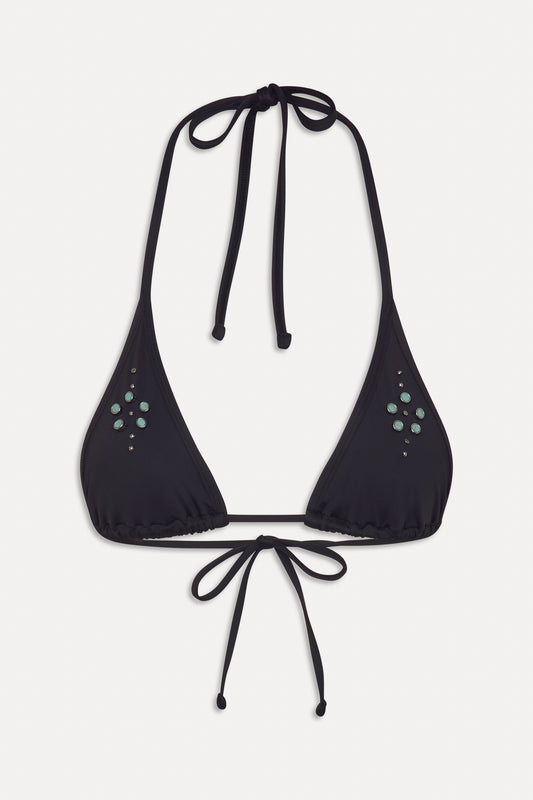 BELLA HADID Paradise Halter Bikini Top Lone Star Black by Frankies Bikinis 