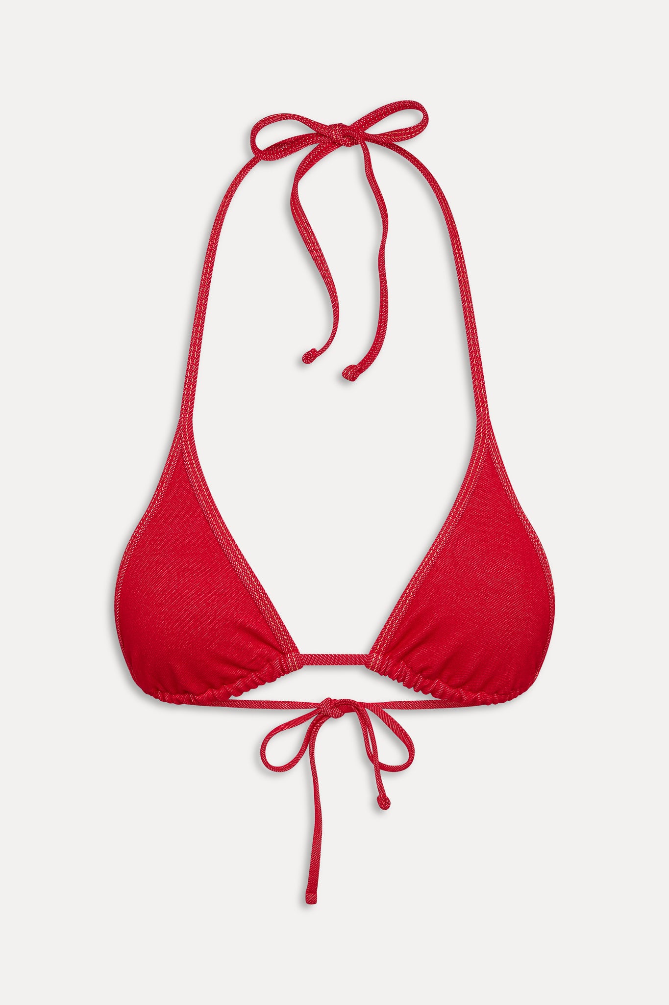 Paradise Denim Halter Bikini Top  Red Denim