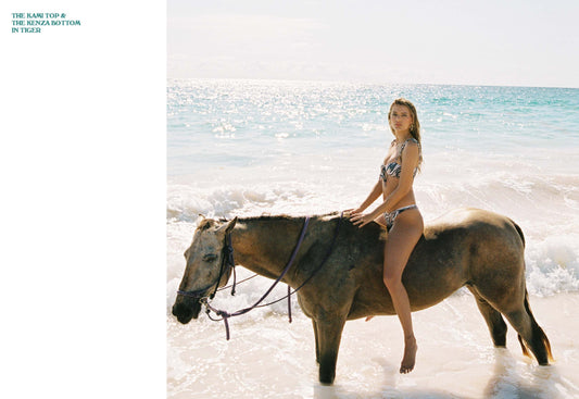 Kami Tiger Print Bandeau Top and Enzo Cheeky Tiger Print Bikini Bottom by Frankies Bikinis 