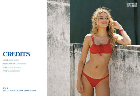 Greta Ruched Top Cherry and Greta Cherry Ruched Skimpy Bottom by Frankies Bikinis 