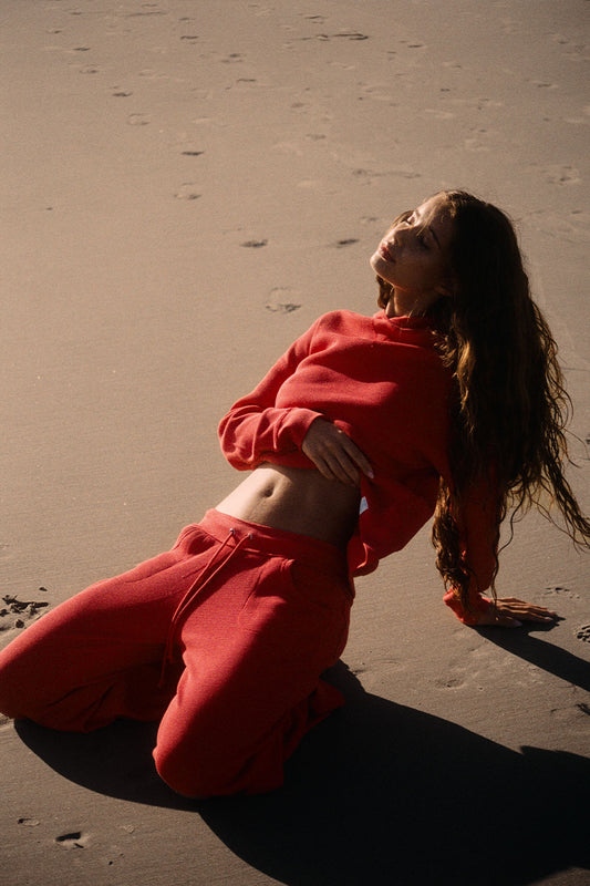 Product--Emma Thermal Low Rise Pants - Strawberry Red