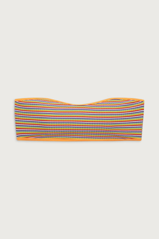 Rosabella striped bandeau bikini top hawaiian sky by Frankies Bikinis 
