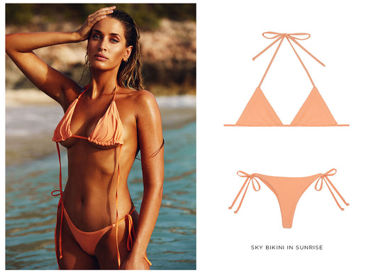 Sky Ribbed String Bikini Top Sunrise and Sky Sunrise Ribbed Skimpy Side String Tie Bottom by Frankies Bikinis 