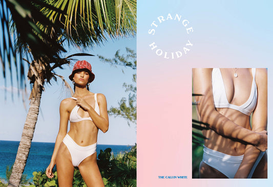 Cali Ribbed White Bikini Top, Cali Ribbed White High Waist Bikini Bottom by Frankies Bikinis 