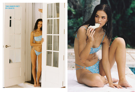 Kailyn Bralette Calico Bikini Top, Kailyn String Calico Bikini Bottom by Frankies Bikinis 