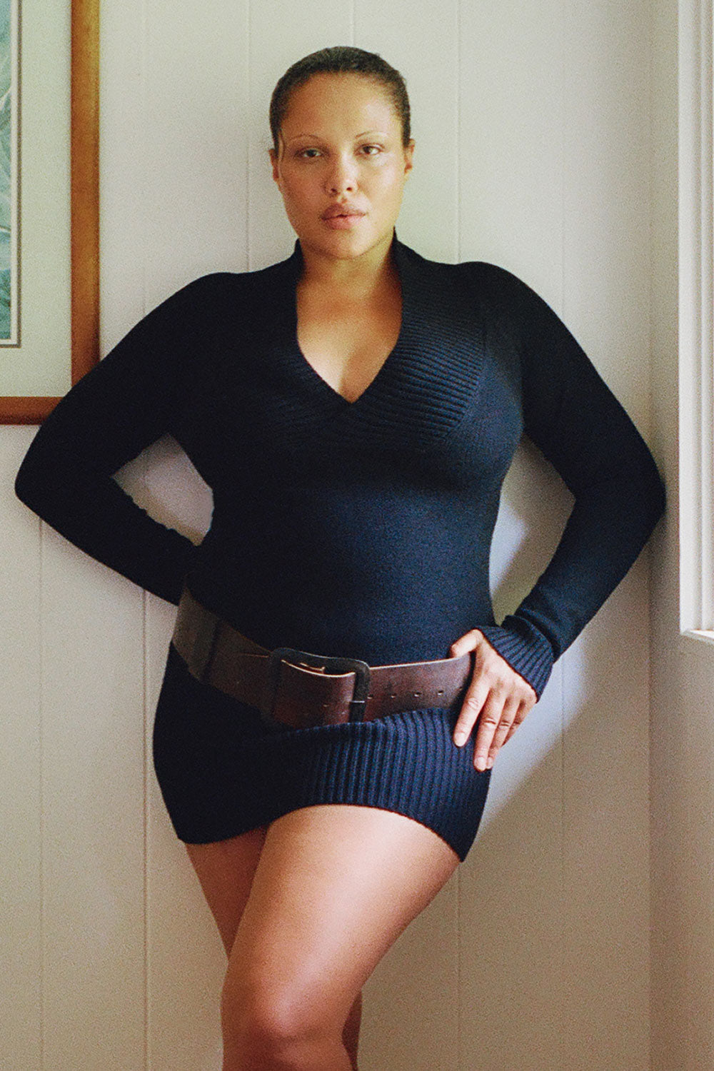 Frankies Bikinis - Jade Long Sleeve Knit Mini Dress - Black Frankies Bikinis - Jade Long Sleeve Knit Mini Dress - Black