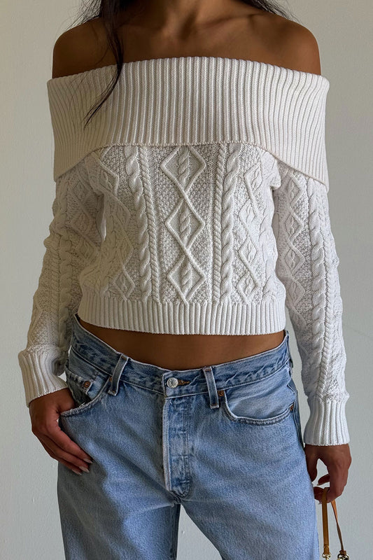 Product--Saint Off The Shoulder Knit Sweater - Cloud White