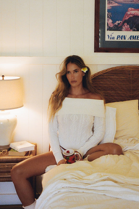 Product--Saint Off The Shoulder Knit Sweater - Cloud White