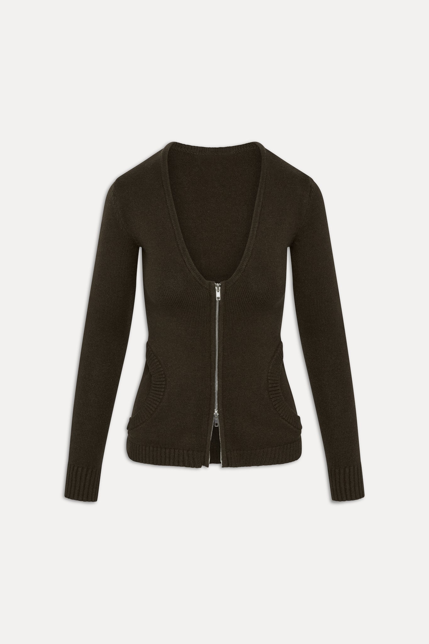 Sienna Zip Up Knit Sweater - Chocolate Brown