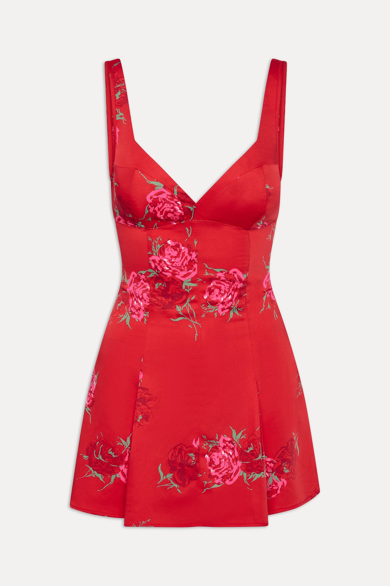 Siren Satin Mini Dress - Red Rose Brushstroke