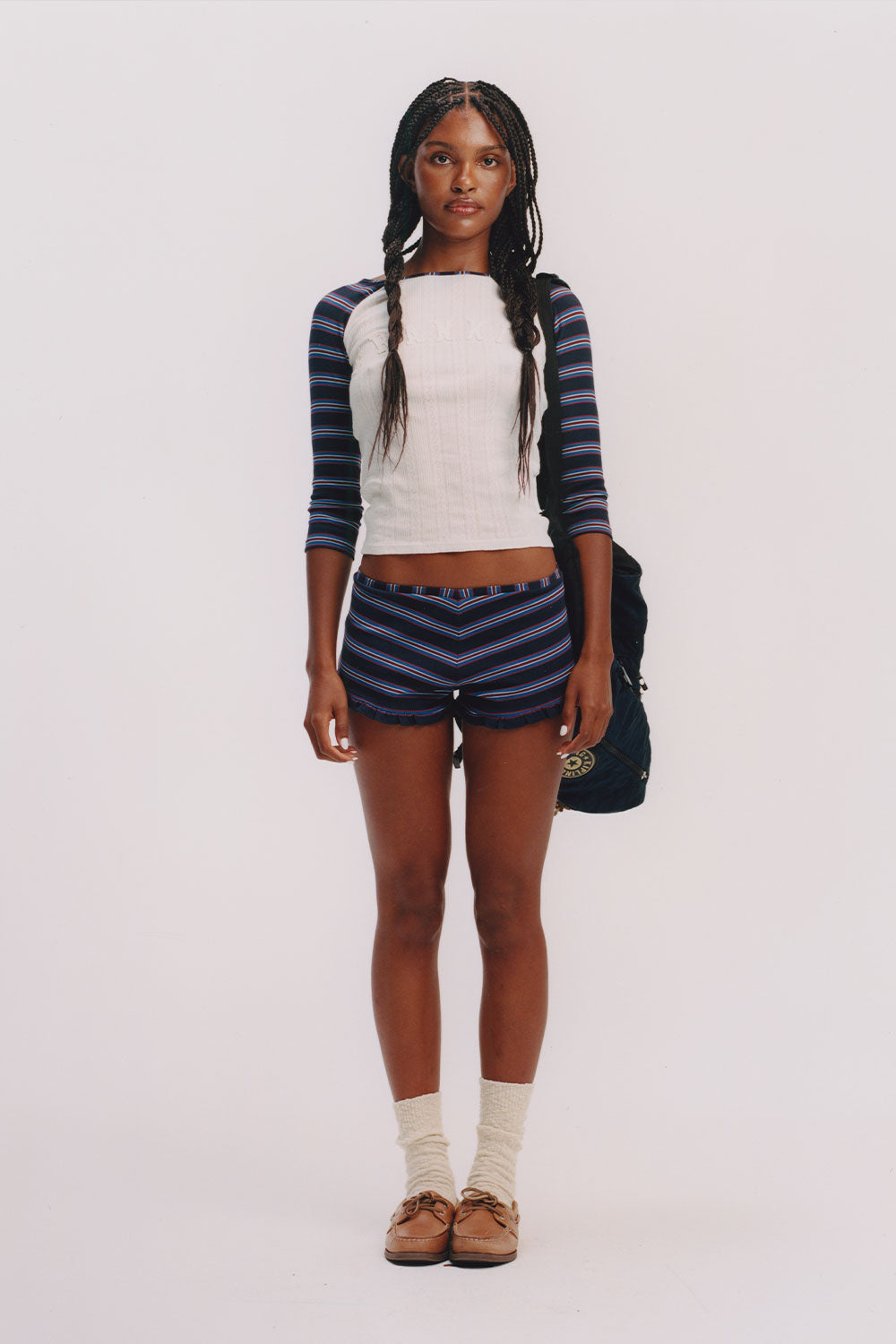 Game Day Cotton Ribbed Shorts  Schoolhouse Stripe