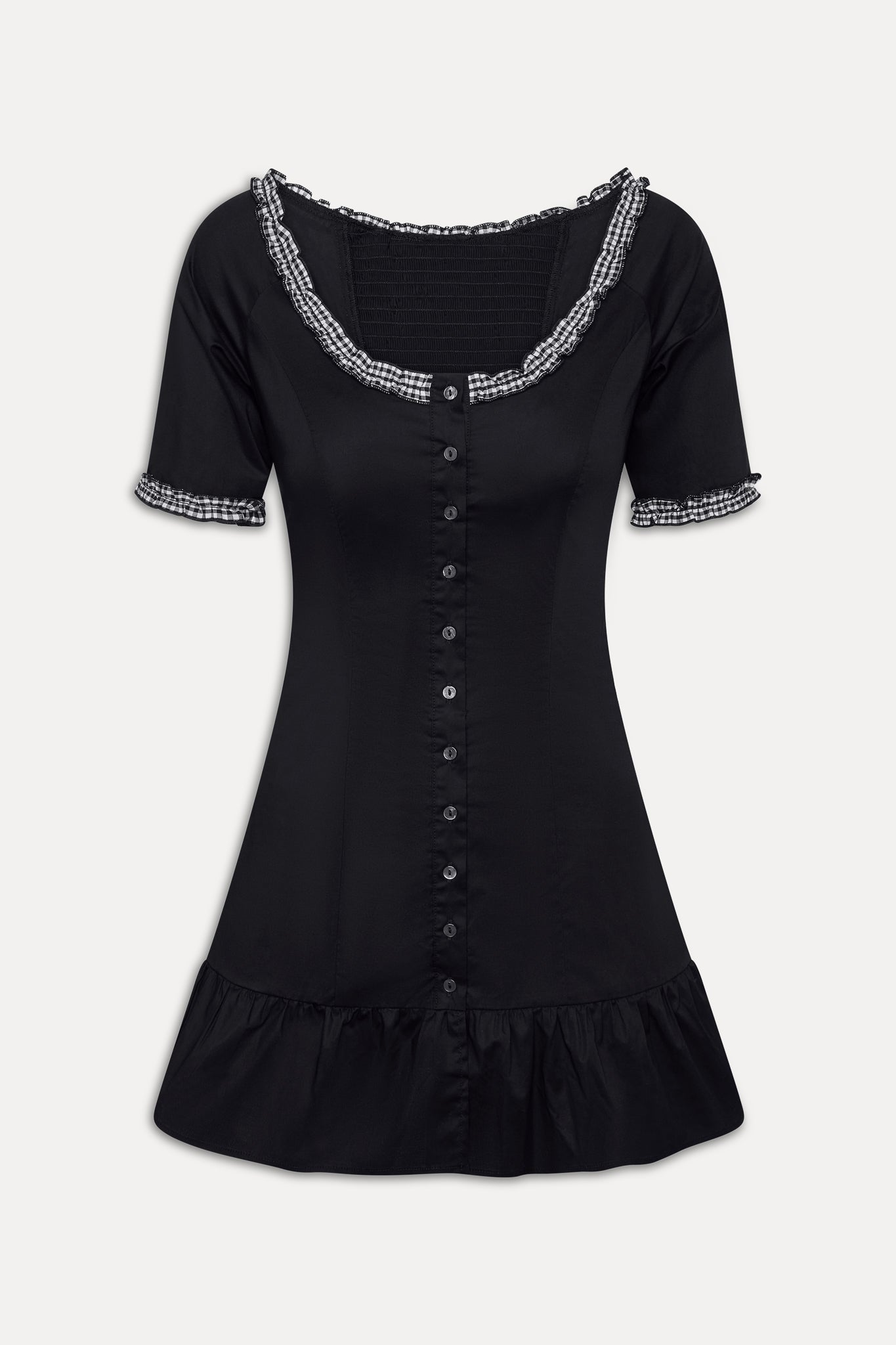 mini black dress with white trim Frankies Bikinis Sweet Dreams Poplin Mini Dress in Black