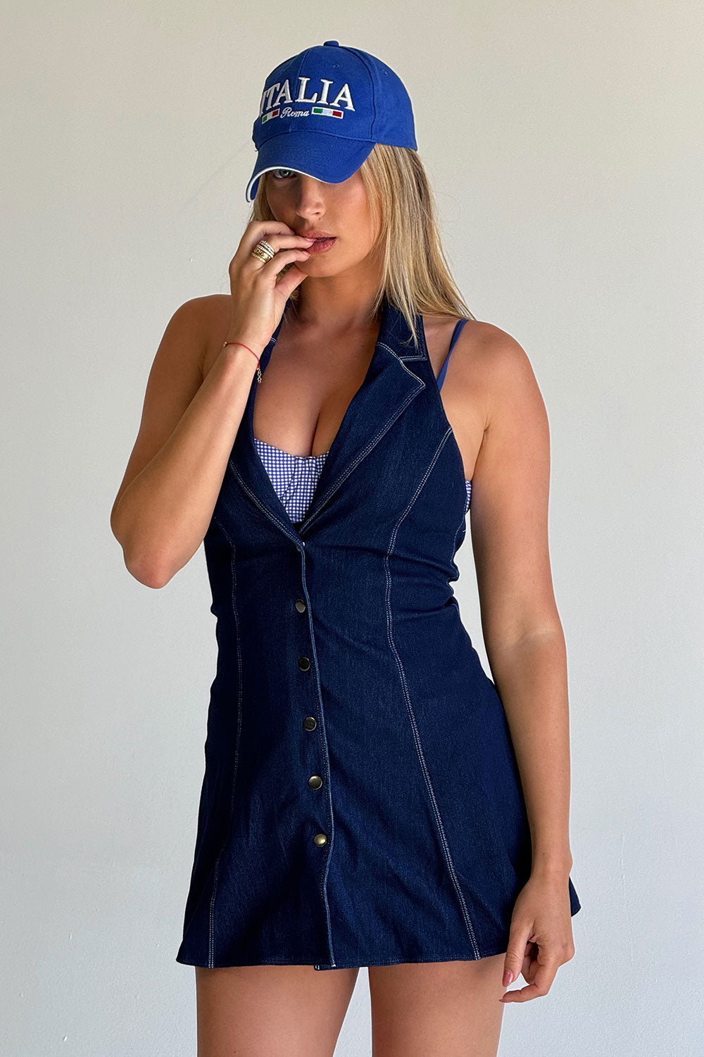 Moonlight Denim Halter Dress - Blue Denim Moonlight Denim Halter Dress - Blue Denim