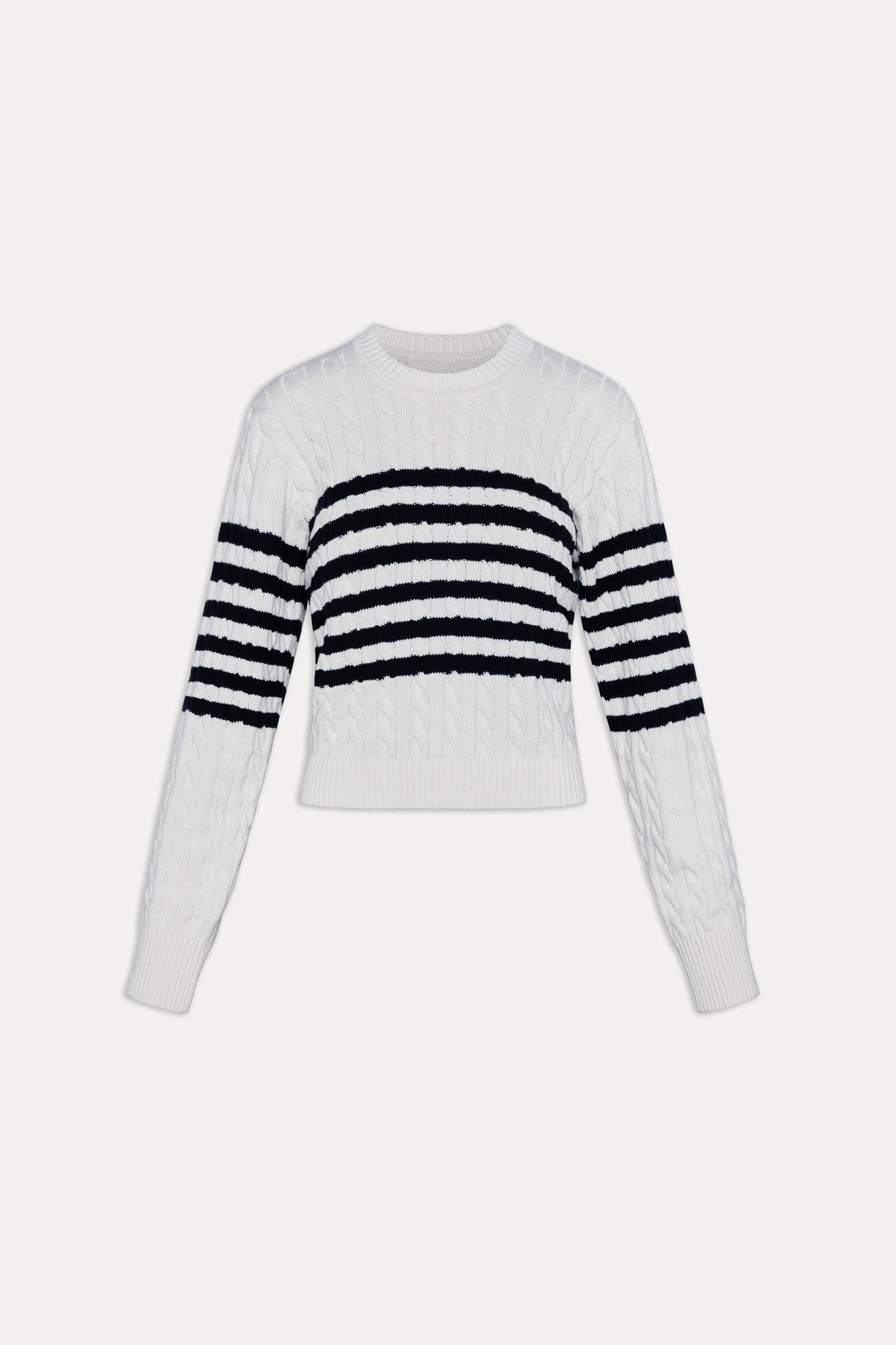 Varsity Striped Cable Knit Sweater  Ivory