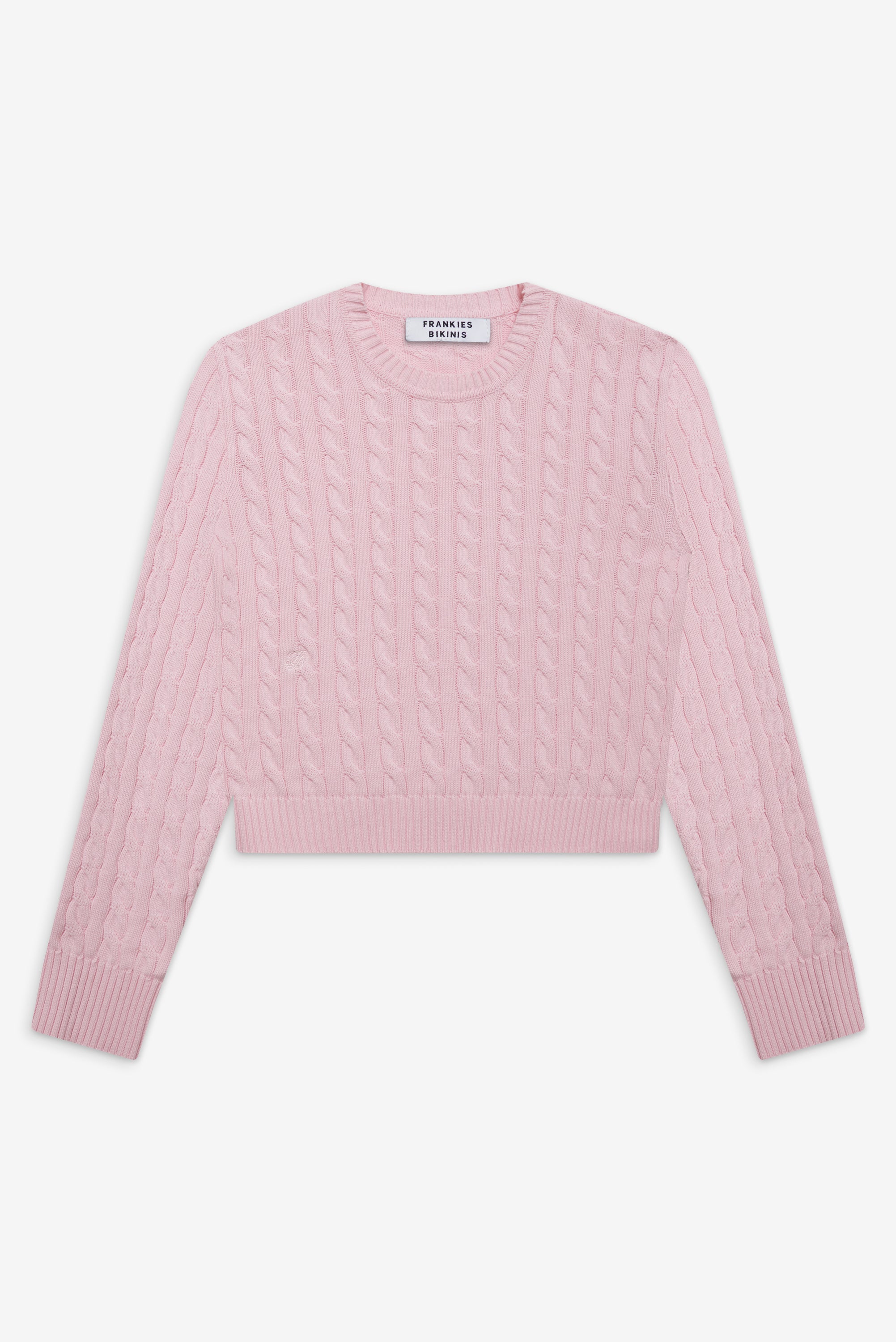 Varsity Cable Knit Sweater Cozy Pink - Main Image