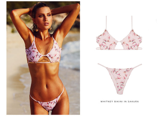 Whitney Sakura Print Bikini Top with Key Hole Detail and Whitey Sakura Print Skimpy Bikini Bottom by Frankies Bikinis 
