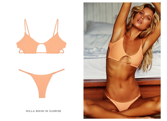 Willa Sunrise Ribbed Peek-a-boo Cutout Top with Braided Adjustable Ties and Willa Sunrise Ribbed Skimpy Seamless Bottom by Frankies Bikinis 