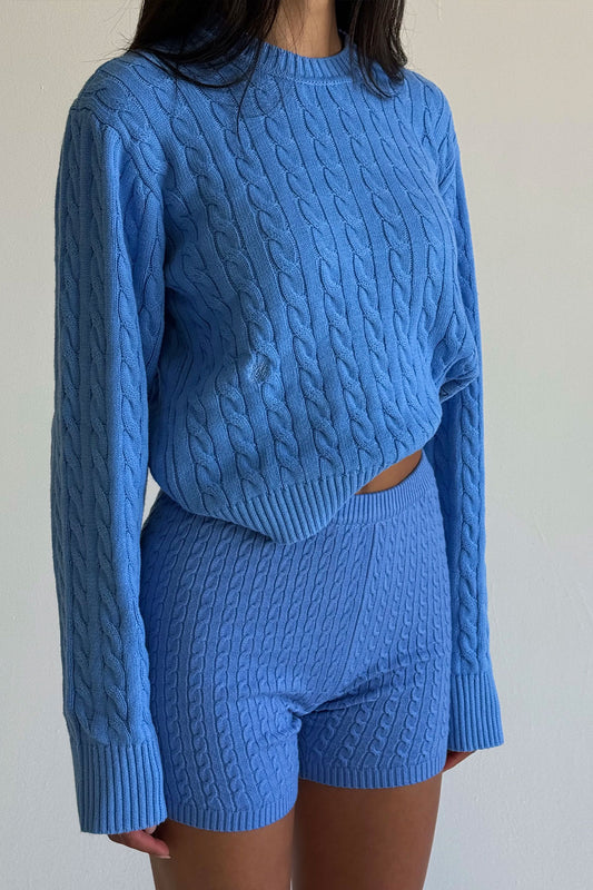 Product--Varsity Cable Knit Sweater - Blue Moon