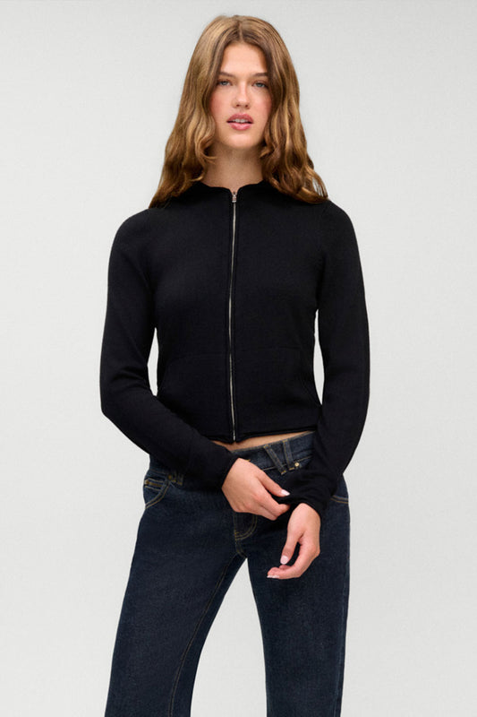 Product--Calvin Knit Zip Up Hoodie - Black