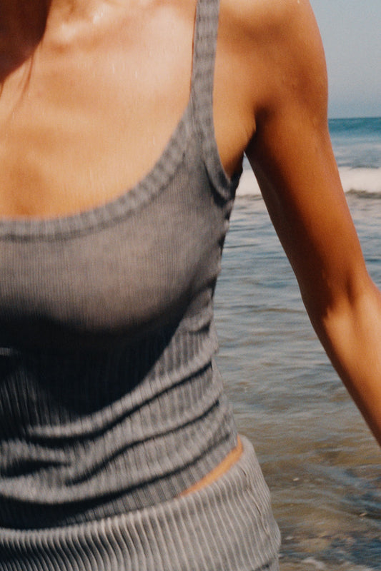 Estelle Knit Tank Heather Grey and Estelle Knit Mini Short Heather Grey  by Frankies Bikinis 