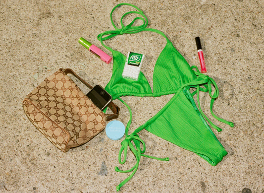 Tia Triangle Bikini Top Classic Green Plisse and Tia Skimpy Bikini Bottom Classic Green Plisse by Frankies Bikinis 