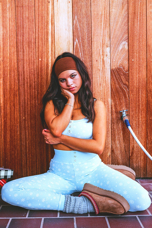 Sugar Waffle Bralette Top Flurries and Noelle Waffle Legging Flurries by Frankies Bikinis 