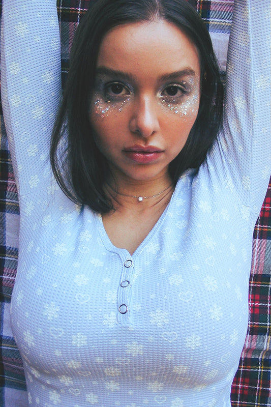 Angel Waffle Long Sleeve Top Flurries  by Frankies Bikinis 