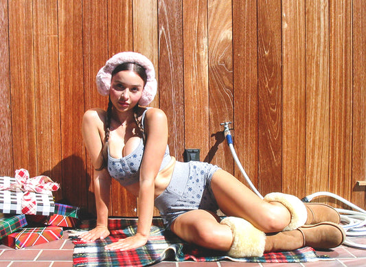 Sugar Waffle Bralette Top Apres Ski and Angel Waffle Mini Short Apres Ski by Frankies Bikinis 