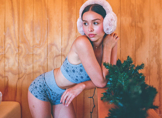 Sugar Waffle Bralette Top Apres Ski and Angel Waffle Mini Short Apres Ski by Frankies Bikinis 