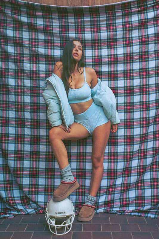 Sugar Waffle Bralette Top Flurries and Angel Waffle Mini Short Flurries by Frankies Bikinis 