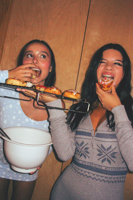 January Waffle Pajama Onesie Apres Ski and Lumi Waffle Mini Dress Flurries by Frankies Bikinis 