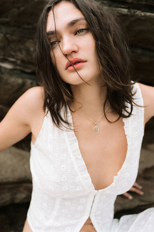 Tea Eyelet Ruffle Tank White by Frankies Bikinis 