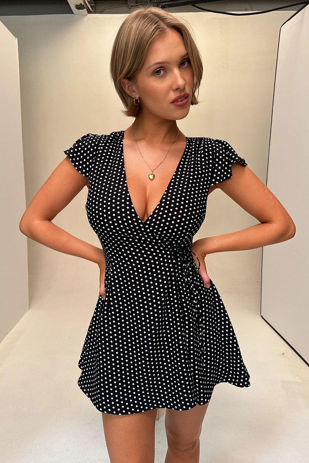 Lucy Wrap Mini Dress  Classic Polka Dot