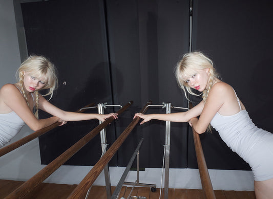 Pilates Princess Giselle Tank Icy Gray and Rehearsal Mini Low Waist Short Icy Gray by Frankies Bikinis 