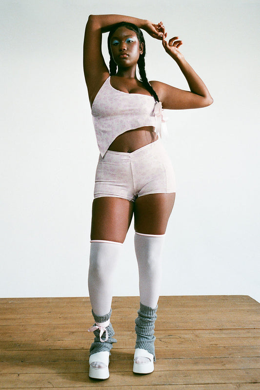 Pilates Princess Lydia Asymmetrical Floral Sports Bra Upsy Daisy and Rehearsal Mini Low Waist Short Upsy Daisy by Frankies Bikinis 