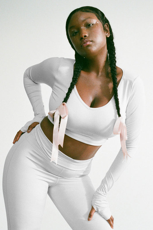 Pilates Princess Plié V-Neck Long Sleeve Top Icy Gray and Pointe High Waist Legging Icy Gray by Frankies Bikinis 